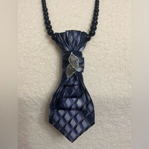 Upcycled Silk Tie Necklace with Embelishment